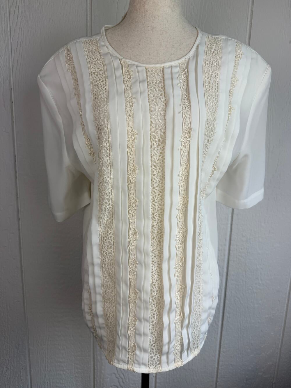 Vintage Kristina Alexander Ivory Lace Pintuck Blouse Size 4 Romantic Cottagecore